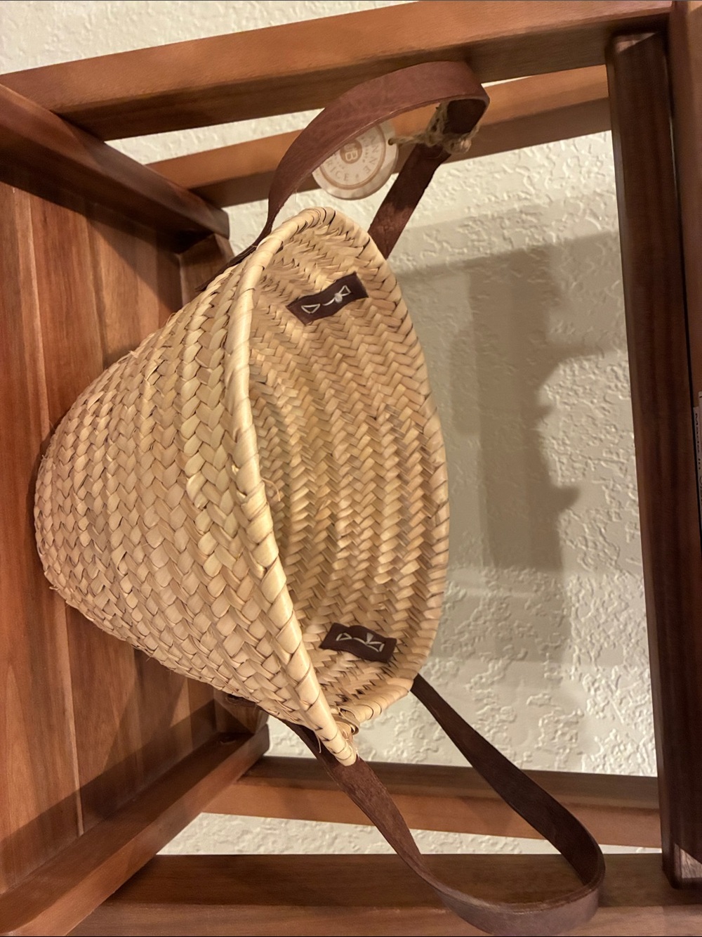Woven Straw Tote Bag with Brown Leather Straps